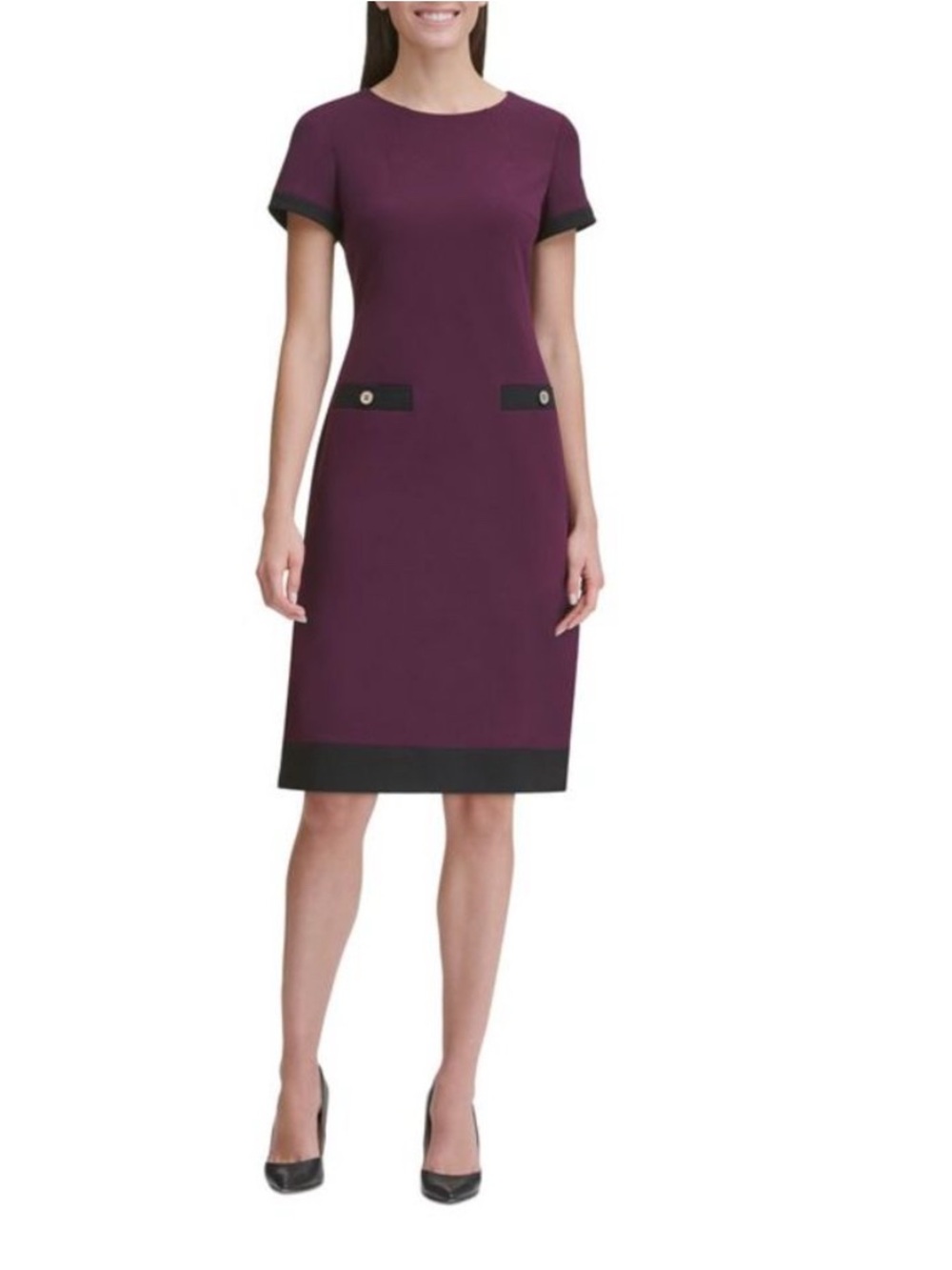 Tommy Hilfiger Plum Midi Shift Dress with Black Accents